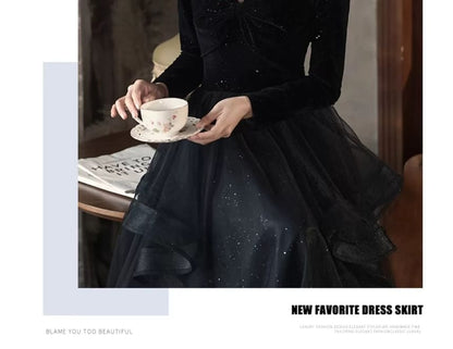 Neck Gown Glitter Long-Sleeve A-Line Evening Plain Sweetheart