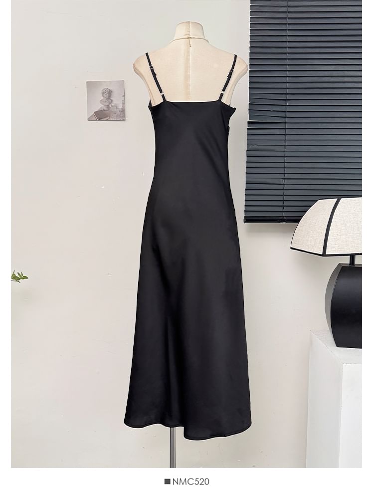 Satin Sleeveless Cowl-Neck Slited Cocktail Dress
