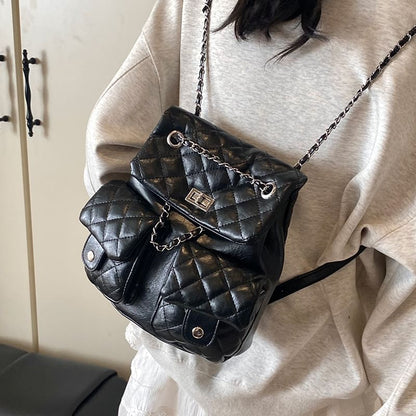 Chain Faux Quilted Backpack Leather Strap