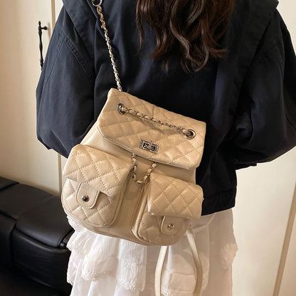 Chain Faux Quilted Backpack Leather Strap