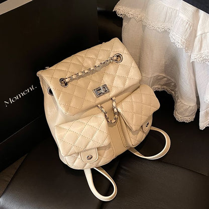 Chain Faux Quilted Backpack Leather Strap