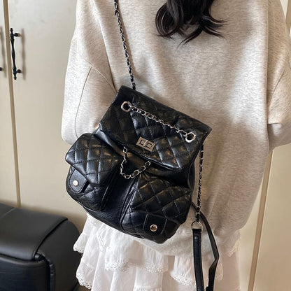 Chain Faux Quilted Backpack Leather Strap