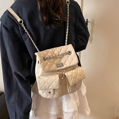 Chain Faux Quilted Backpack Leather Strap