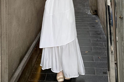 Sleeveless Square Neck Asymmetrical Plain A-Line Maxi Dress