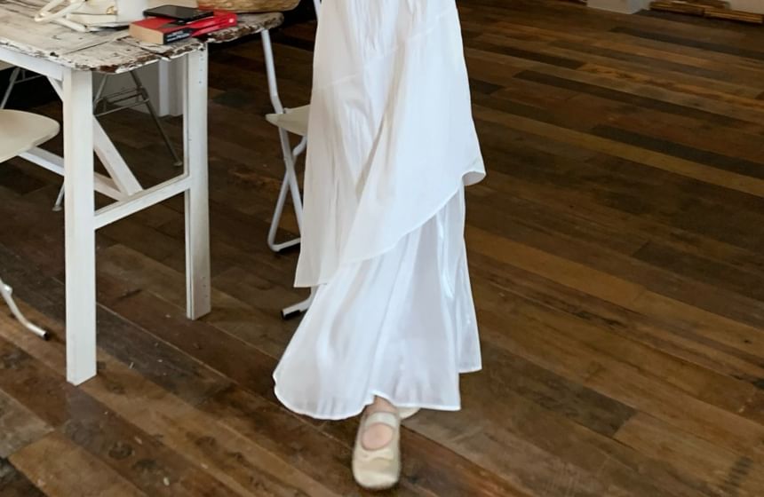 Sleeveless Square Neck Asymmetrical Plain A-Line Maxi Dress