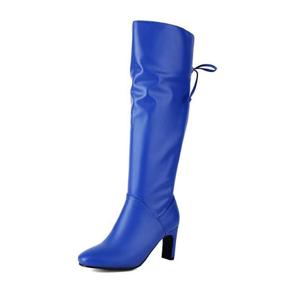 High Heel Plain Faux Leather Tall Boots