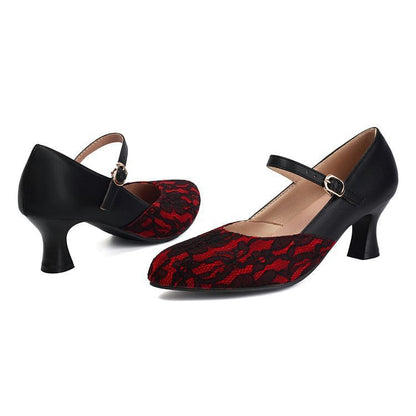 High Heel Lace Panel Buckled Mary Jane Pumps