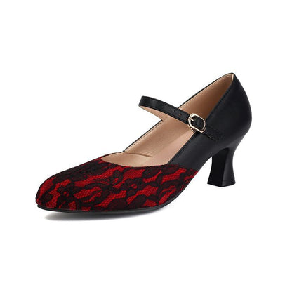 High Heel Lace Panel Buckled Mary Jane Pumps