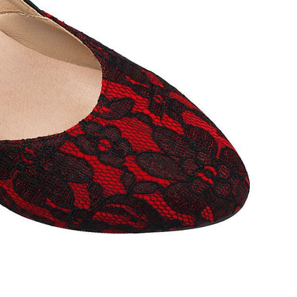 High Heel Lace Panel Buckled Mary Jane Pumps