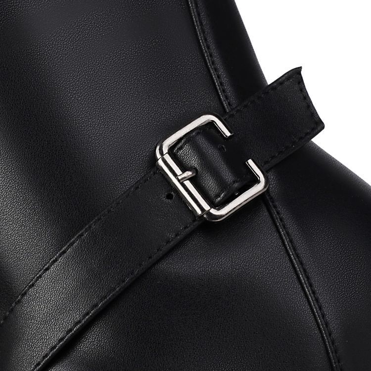 Stiletto Peep Toe Plain Buckled Faux Leather Short Boots