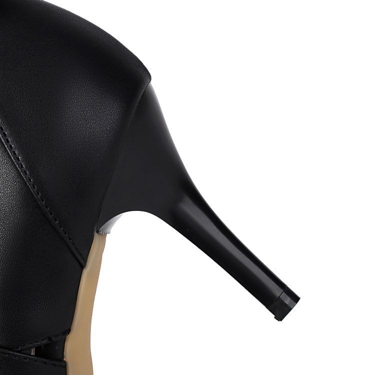 Stiletto Peep Toe Plain Buckled Faux Leather Short Boots