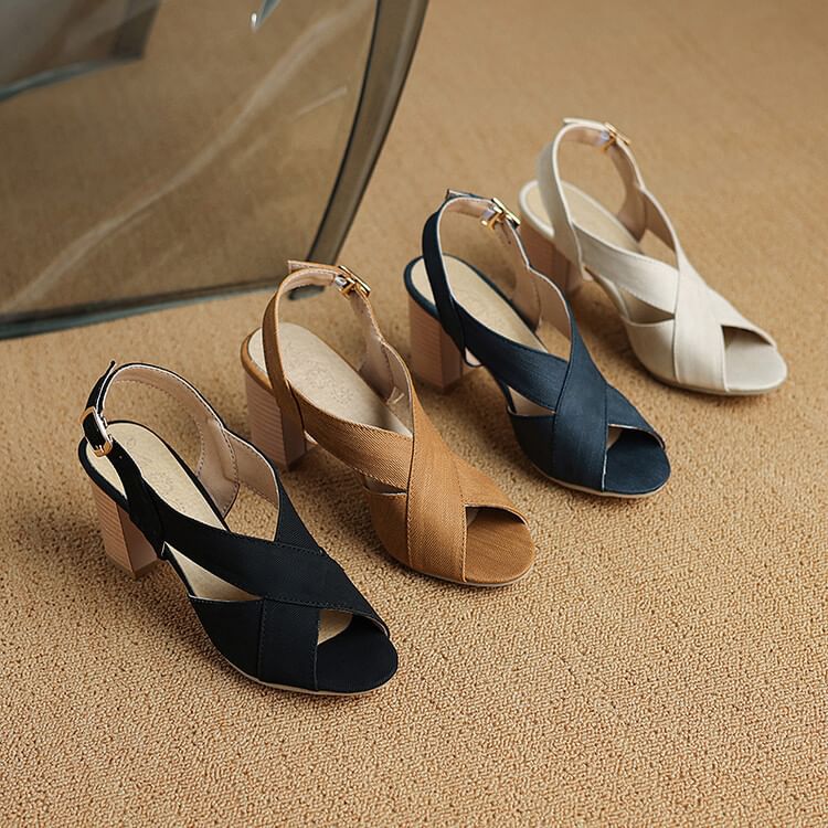 Chunky Heel Plain Slingback Sandals