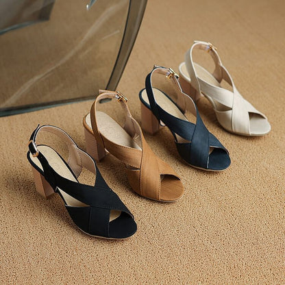 Chunky Heel Plain Slingback Sandals