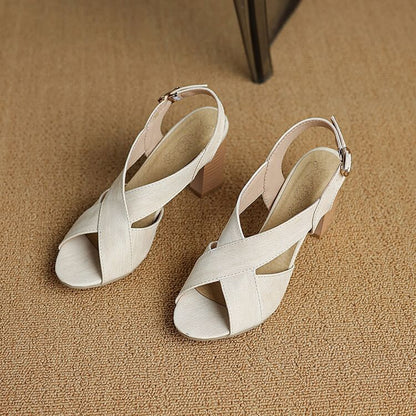 Chunky Heel Plain Slingback Sandals