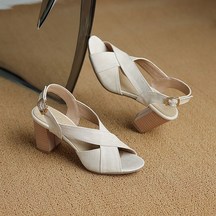 Chunky Heel Plain Slingback Sandals