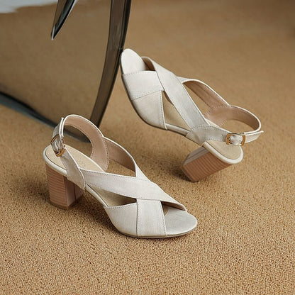 Chunky Heel Plain Slingback Sandals