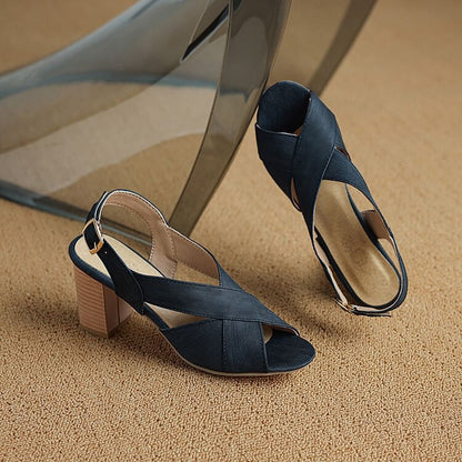 Chunky Heel Plain Slingback Sandals