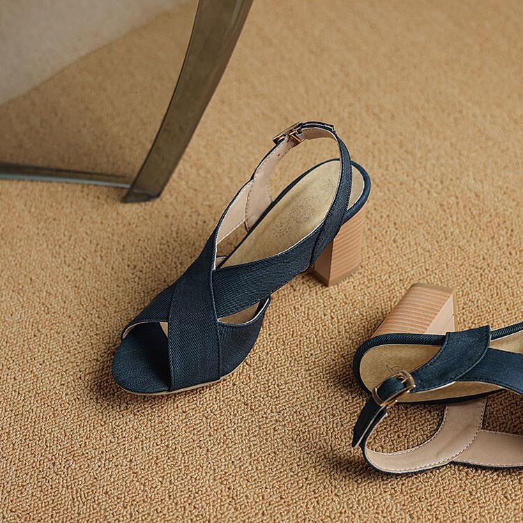Chunky Heel Plain Slingback Sandals