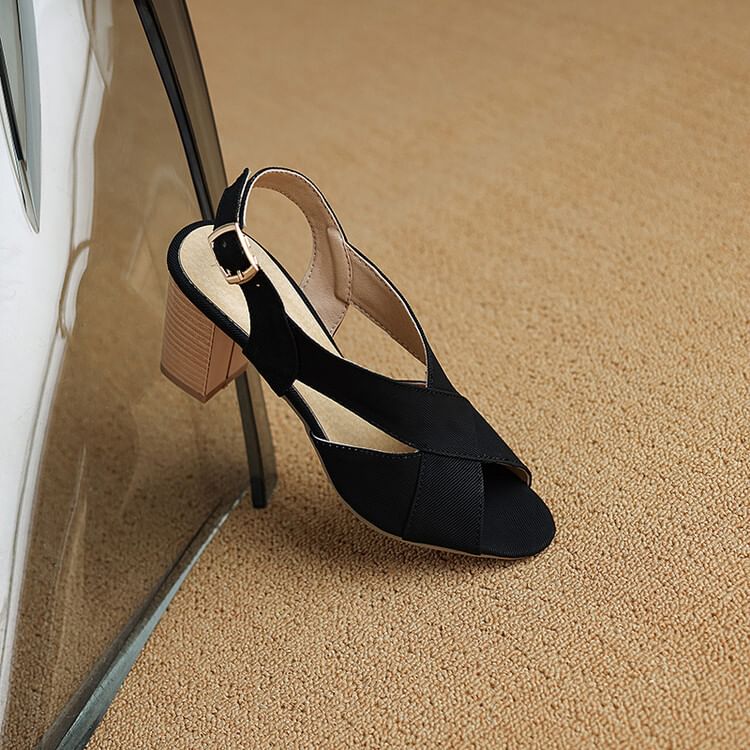 Chunky Heel Plain Slingback Sandals