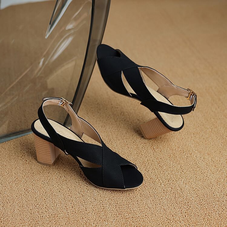 Chunky Heel Plain Slingback Sandals