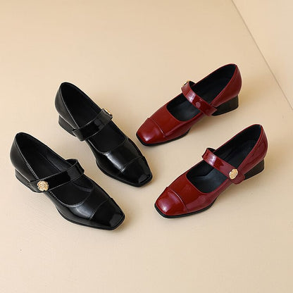 Chunky Heel Plain Patent Leather Mary Jane Pumps