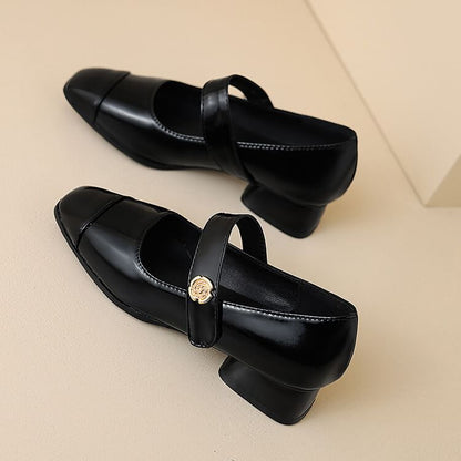 Chunky Heel Plain Patent Leather Mary Jane Pumps