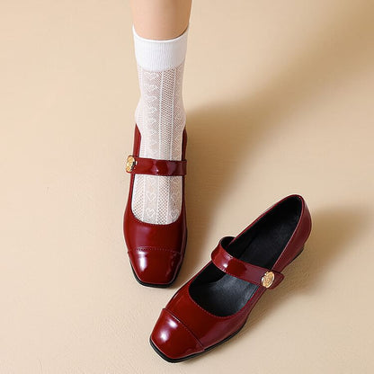 Chunky Heel Plain Patent Leather Mary Jane Pumps