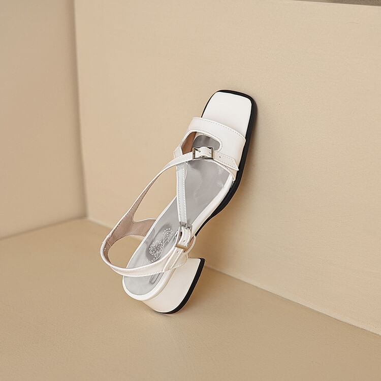 Chunky Heel Square Toe Metallic Slingback Sandals