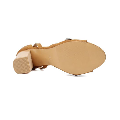 Chunky Heel Ankle Strap Studded Buckled Sandals