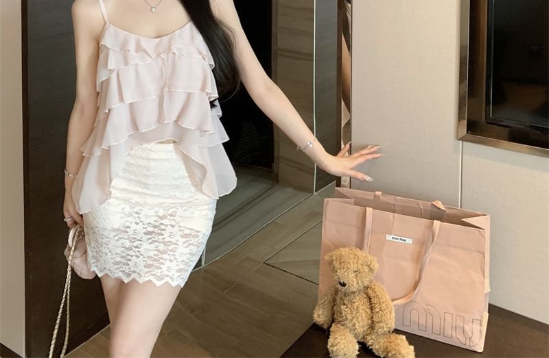 Plain Ruffle Asymmetrical Cami Top