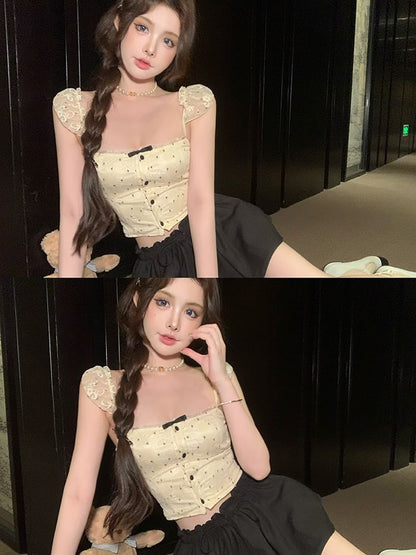 Floral Bow Lace Cropped Camisole Top