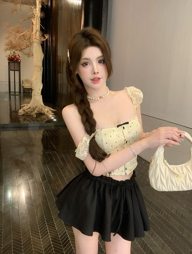 Floral Bow Lace Cropped Camisole Top