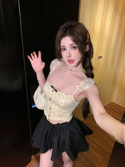 Floral Bow Lace Cropped Camisole Top