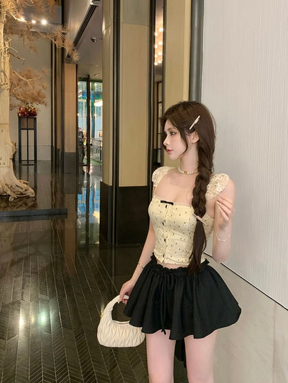 Floral Bow Lace Cropped Camisole Top