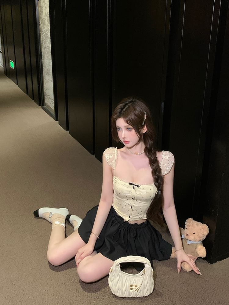 Floral Bow Lace Cropped Camisole Top