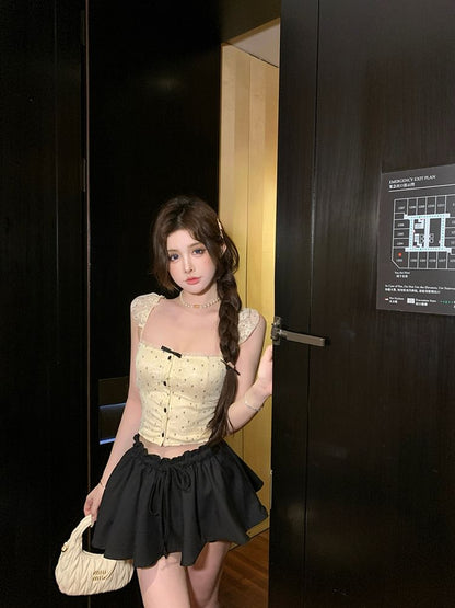 Floral Bow Lace Cropped Camisole Top