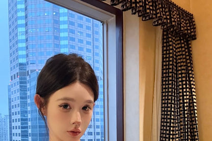 Striped Lace Panel Lace-Up Denim Tube Top