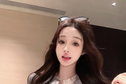 Plain Lace Trim Mock Two-Piece Ribbed Slim Fit Cardigan