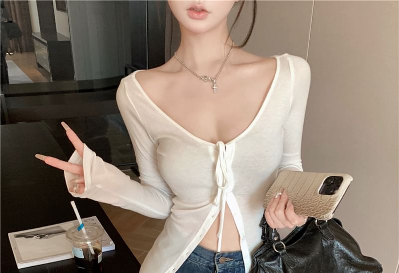 Long Sleeve Scoop Neck Plain Long Knit Top