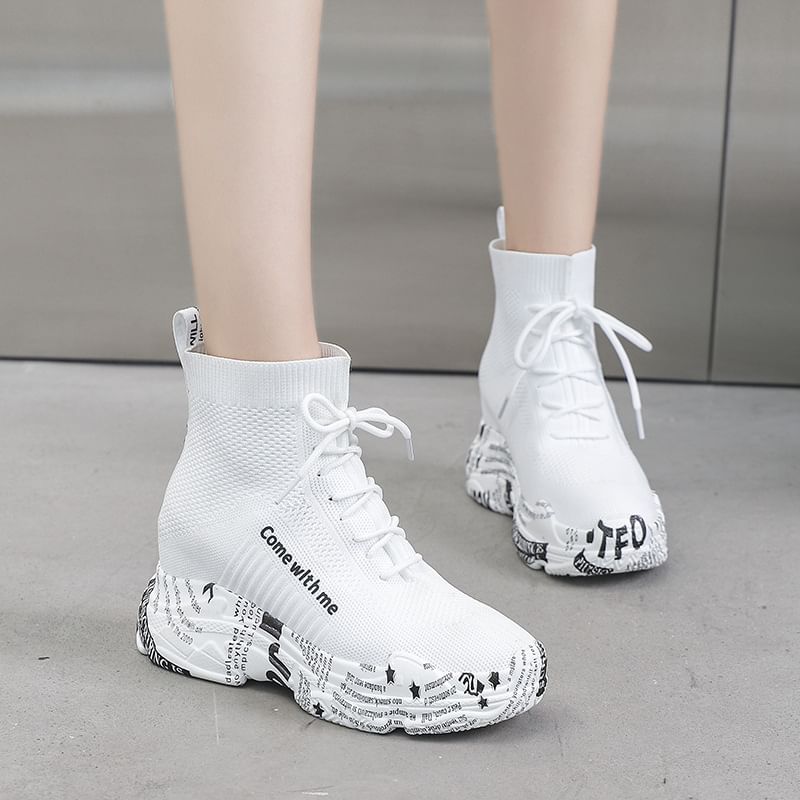 Printed Platform Lace-Up Short Boots