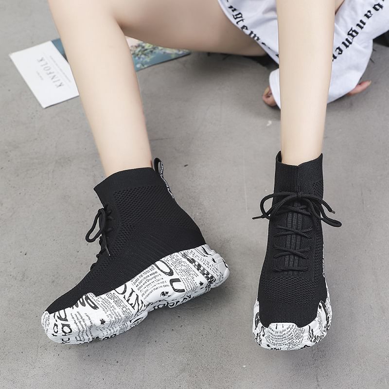 Printed Platform Lace-Up Short Boots