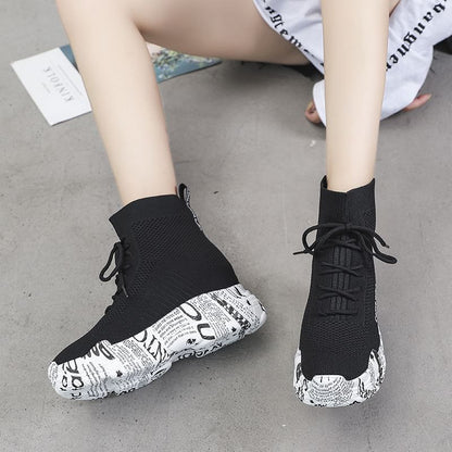 Printed Platform Lace-Up Short Boots