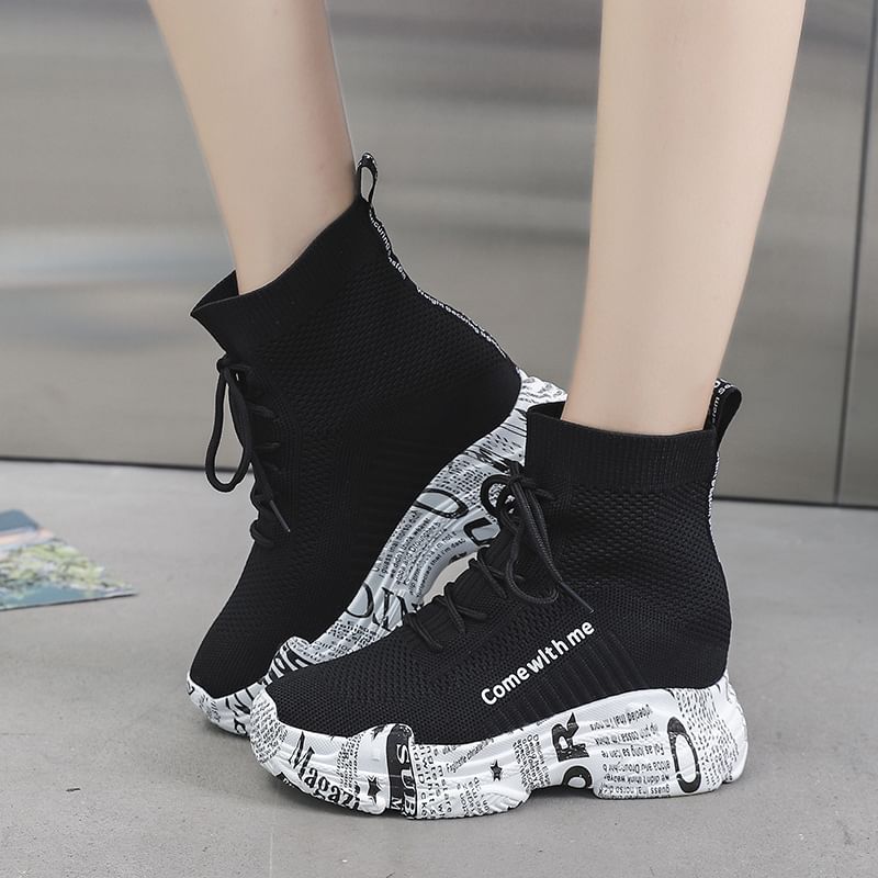 Printed Platform Lace-Up Short Boots