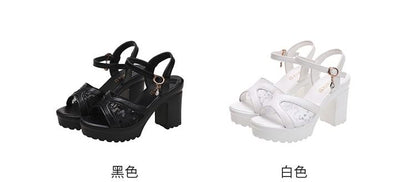 Platform Chunky Heel Sequined Sandals