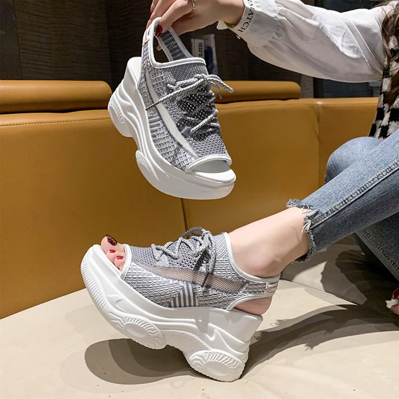 Platform Cutout Peep-Toe Sneakers