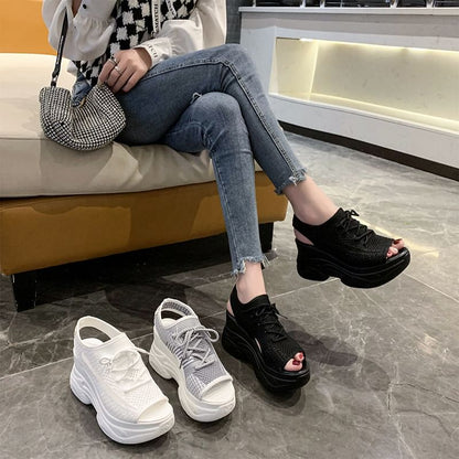 Platform Cutout Peep-Toe Sneakers