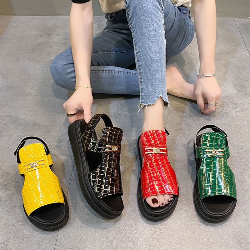 Croc Grain Buckled Sandals