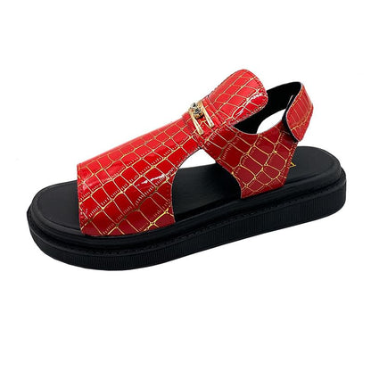 Croc Grain Buckled Sandals