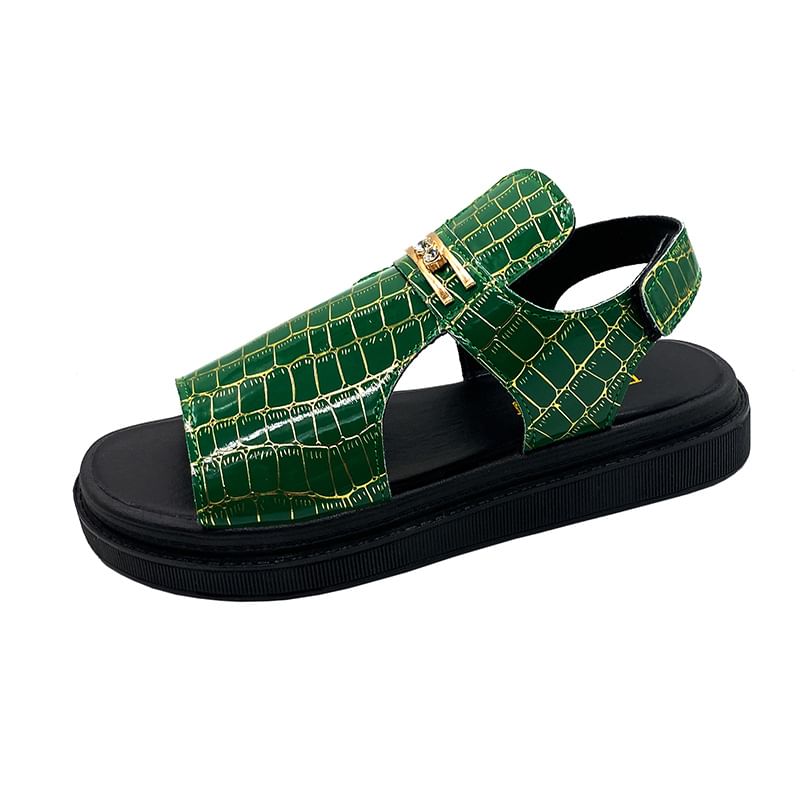 Croc Grain Buckled Sandals
