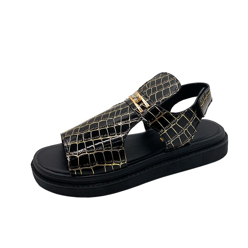 Croc Grain Buckled Sandals